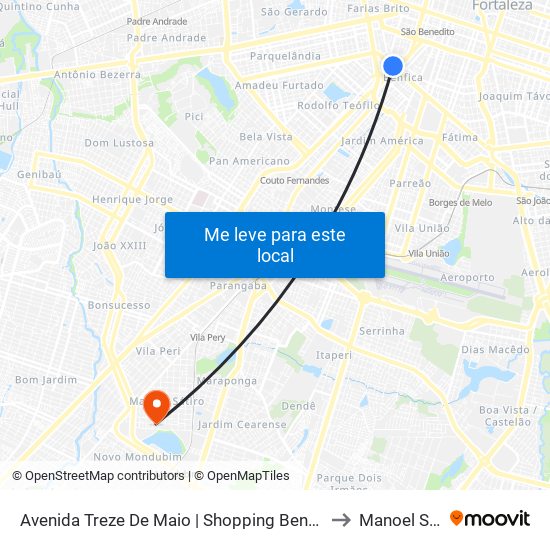 Avenida Treze De Maio | Shopping Benfica - Benfica to Manoel Sátiro map