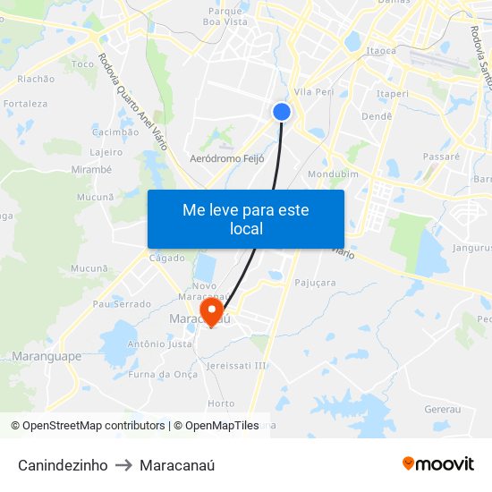 Canindezinho to Maracanaú map