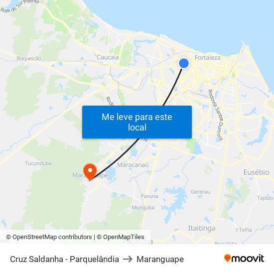 Cruz Saldanha - Parquelândia to Maranguape map