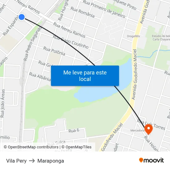 Vila Pery to Maraponga map