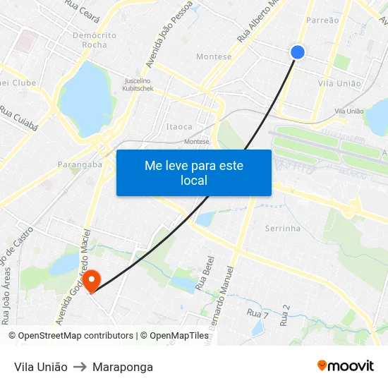 Vila União to Maraponga map
