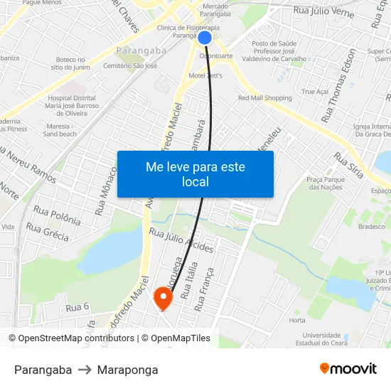 Parangaba to Maraponga map