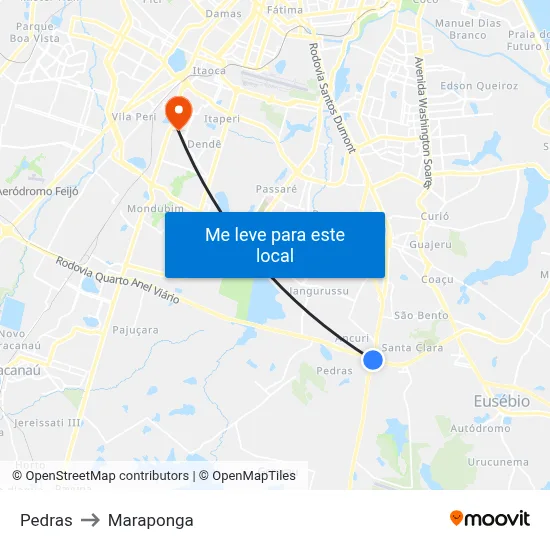 Pedras to Maraponga map