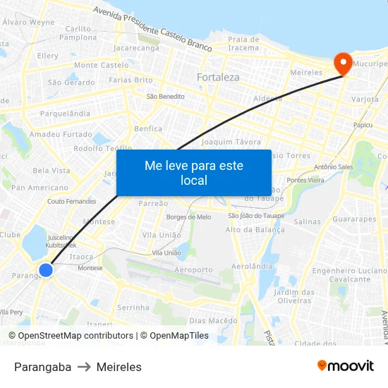 Parangaba to Meireles map