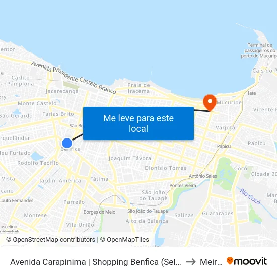 Avenida Carapinima | Shopping Benfica (Seletivo Etufor) - Benfica to Meireles map