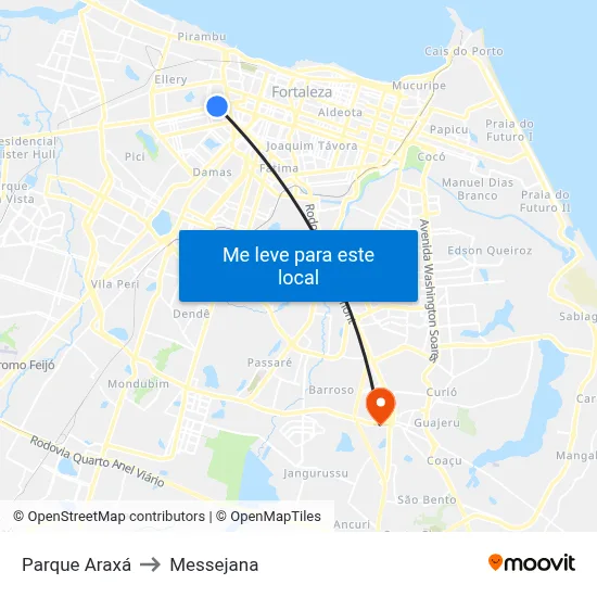 Parque Araxá to Messejana map