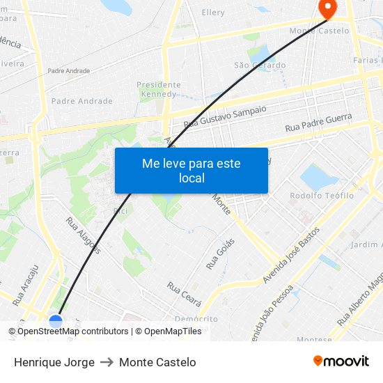 Henrique Jorge to Monte Castelo map