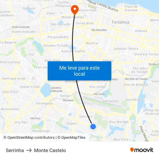 Serrinha to Monte Castelo map