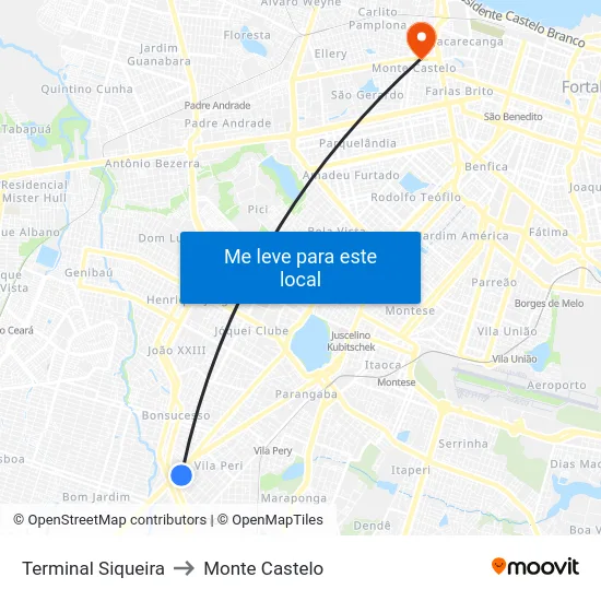 Terminal Siqueira to Monte Castelo map