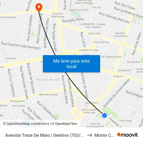 Avenida Treze De Maio | Seletivo (703/755/855) - Benfica to Monte Castelo map