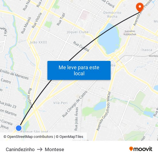 Canindezinho to Montese map