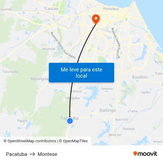 Pacatuba to Montese map