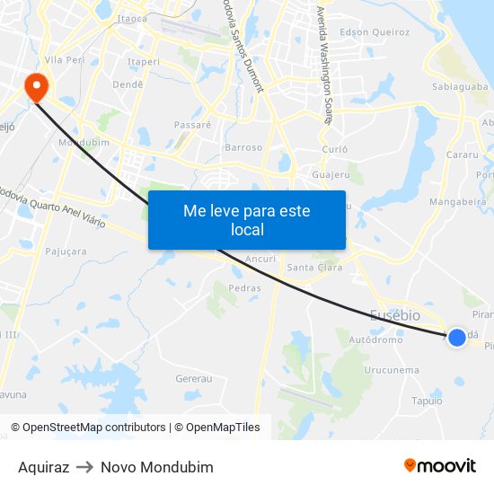 Aquiraz to Novo Mondubim map