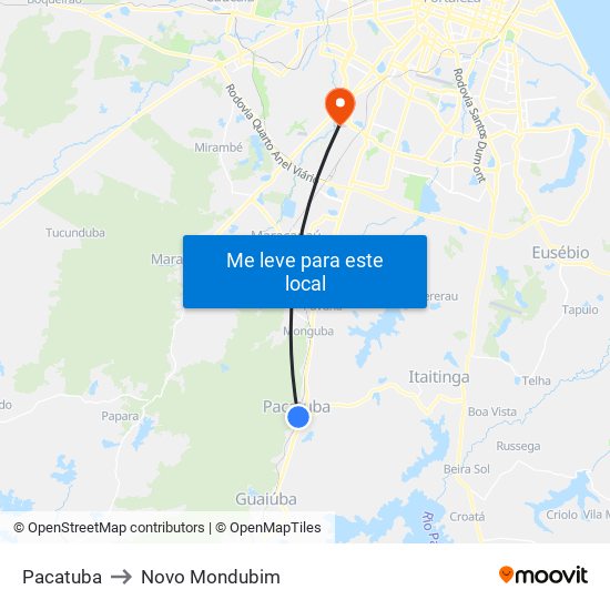 Pacatuba to Novo Mondubim map