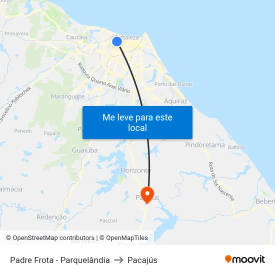 Padre Frota - Parquelândia to Pacajús map