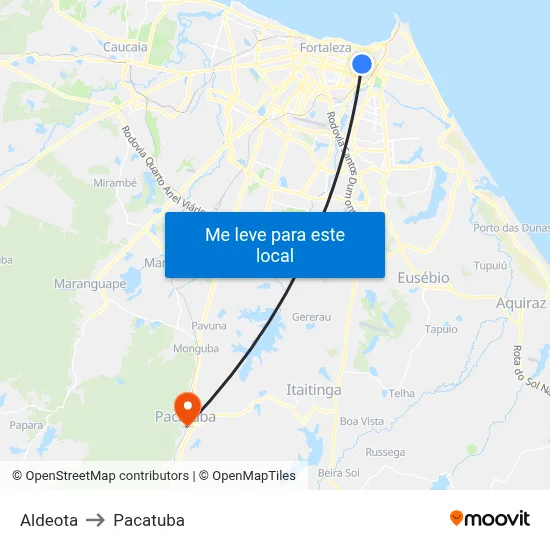 Aldeota to Pacatuba map