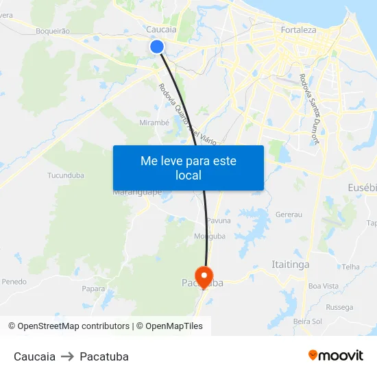 Caucaia to Pacatuba map