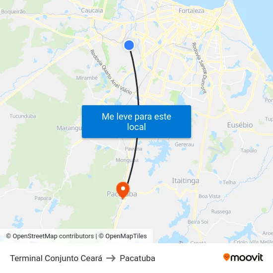 Terminal Conjunto Ceará to Pacatuba map
