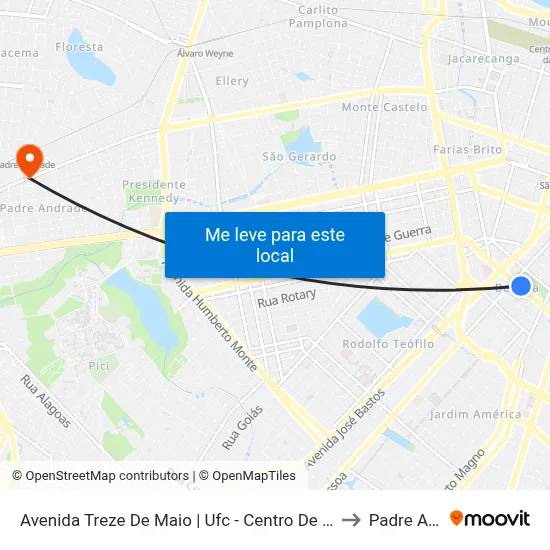 Avenida Treze De Maio | Ufc - Centro De Humanidades - Benfica to Padre Andrade map