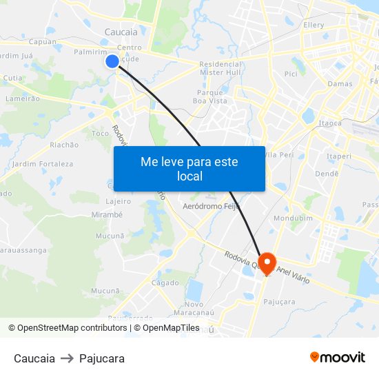 Caucaia to Pajucara map