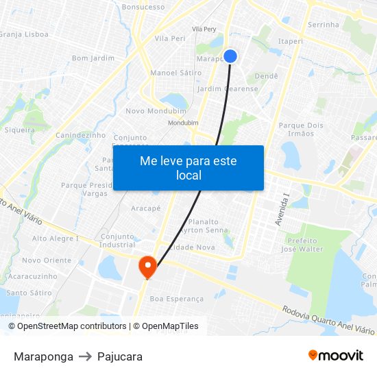 Maraponga to Pajucara map