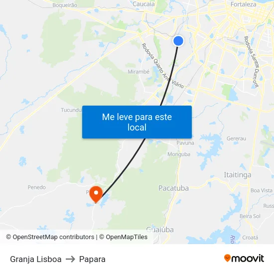 Granja Lisboa to Papara map
