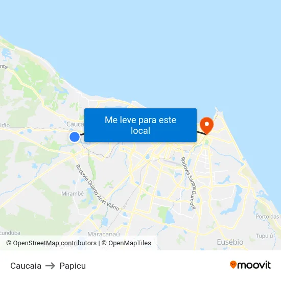 Caucaia to Papicu map
