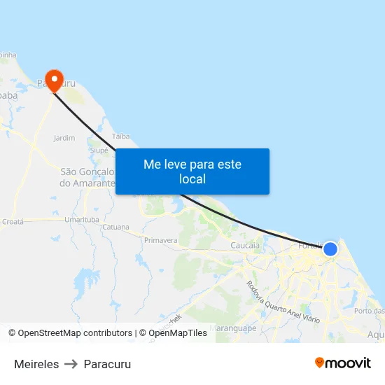 Meireles to Paracuru map