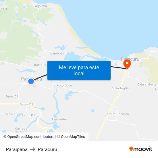Paraipaba to Paracuru map
