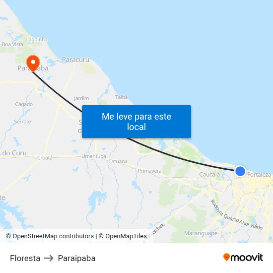 Floresta to Paraipaba map