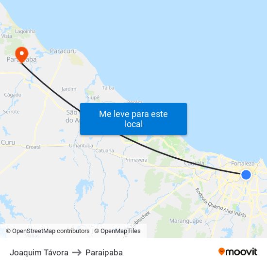 Joaquim Távora to Paraipaba map