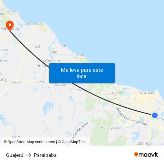 Guajerú to Paraipaba map