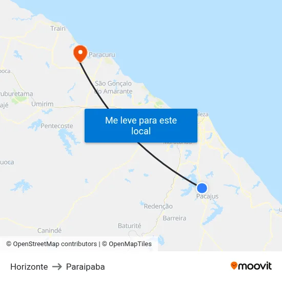 Horizonte to Paraipaba map