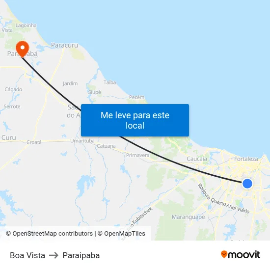 Boa Vista to Paraipaba map