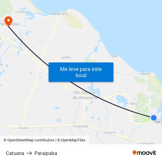 Catuana to Paraipaba map