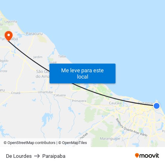 De Lourdes to Paraipaba map