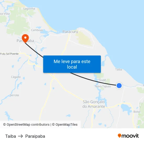 Taiba to Paraipaba map