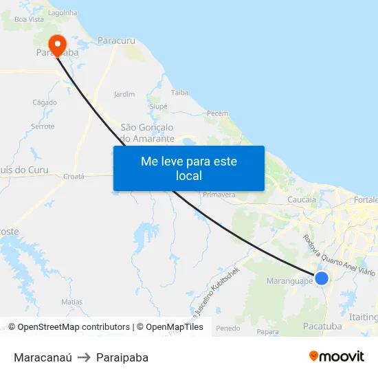 Maracanaú to Paraipaba map