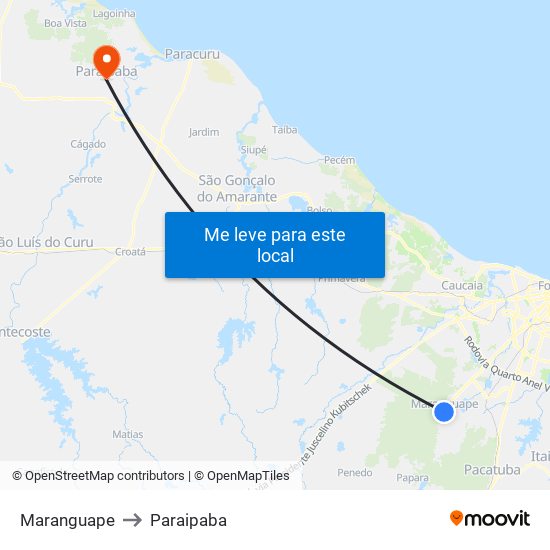 Maranguape to Paraipaba map