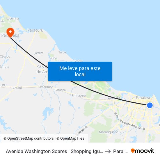 Avenida Washington Soares | Shopping Iguatemi - Edson Queiroz to Paraipaba map