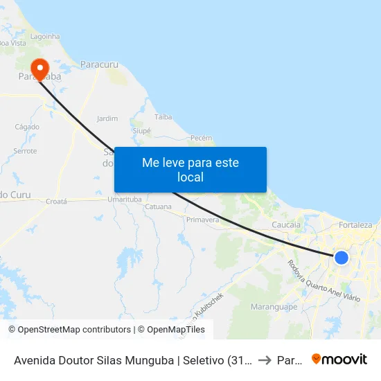 Avenida Doutor Silas Munguba | Seletivo (315/328/340/406/407/456/466) - Itaperi to Paraipaba map