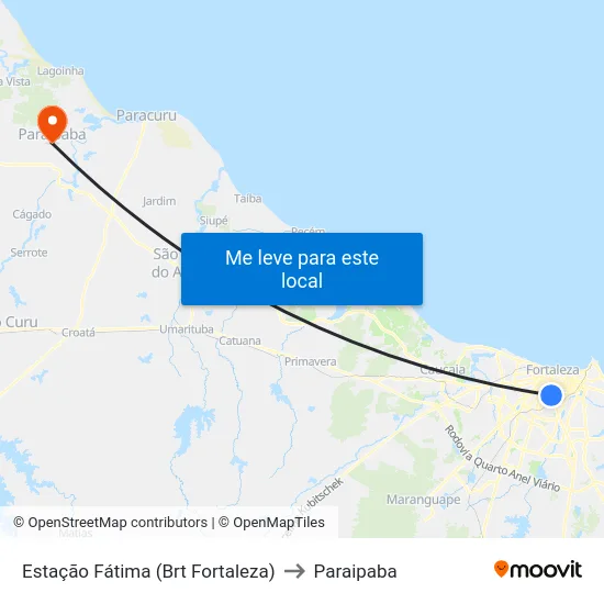 Estação Fátima (Brt Fortaleza) to Paraipaba map