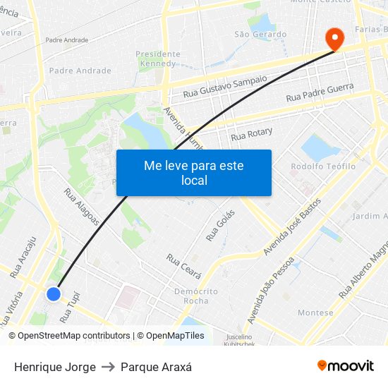 Henrique Jorge to Parque Araxá map