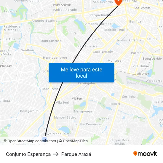Conjunto Esperança to Parque Araxá map