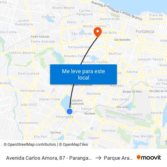 Avenida Carlos Amora, 87 - Parangaba to Parque Araxá map