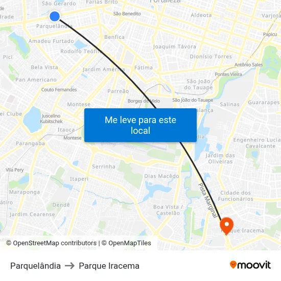 Parquelândia to Parque Iracema map