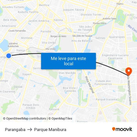 Parangaba to Parque Manibura map