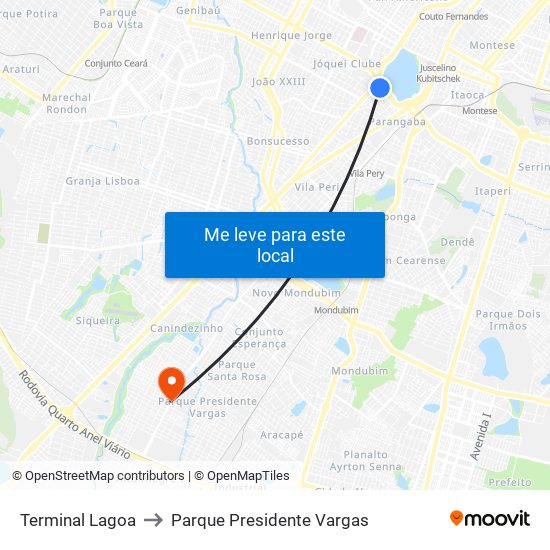 Terminal Lagoa to Parque Presidente Vargas map