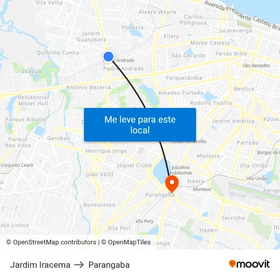 Jardim Iracema to Parangaba map