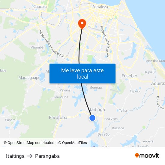 Itaitinga to Parangaba map